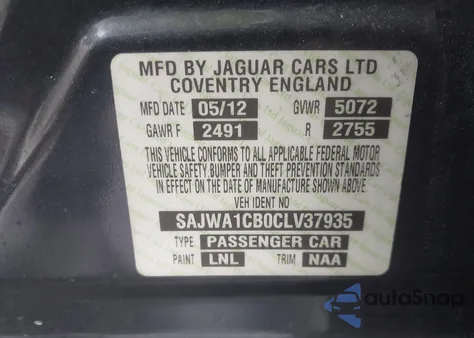 2012 Jaguar Xj z USA, uszkodzony, nr VIN SAJWA1CB0CLV37935